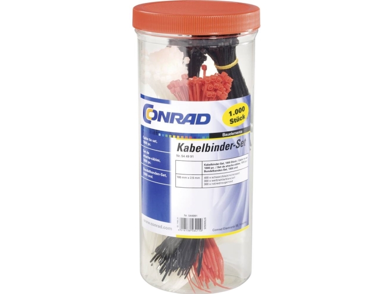 Conrad Components 544991 Kabelbinder 100 Mm 2.50 Mm Schwarz, Rot, Natur 1000 Stück
