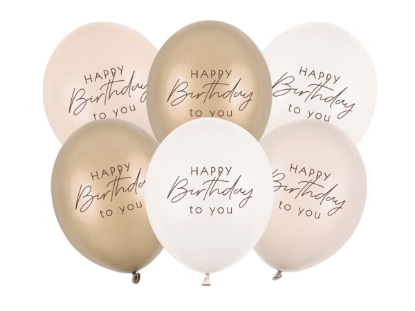 Happy Birthbay Balloner Beige Mix, 6 Stk
