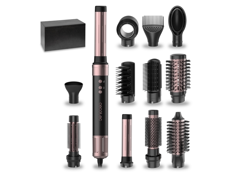 Cecotec Bamba Ceramiccare 12In1 Airglam Black, Multistyler, Warm, Schwarz, Pink, Aufhängungshaken, 1400 W, Ac