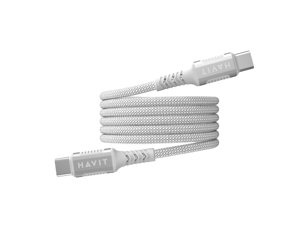 Havit 6939119077556, 1 M, Usb C, Usb C, Sølv, Hvid