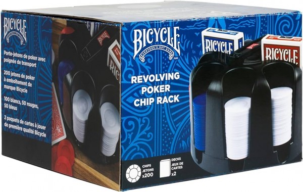 Puzzle Bicycle Roterende Pokerchipstativ Med Håndtag, 200X Chips, 2 Kortspil