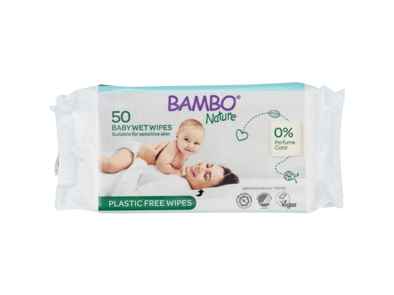 Vådserviet, Bambo Nature, Z-fold, 20x17cm, plastfri, med rigid lid, 50 stk. - (14 stk.)