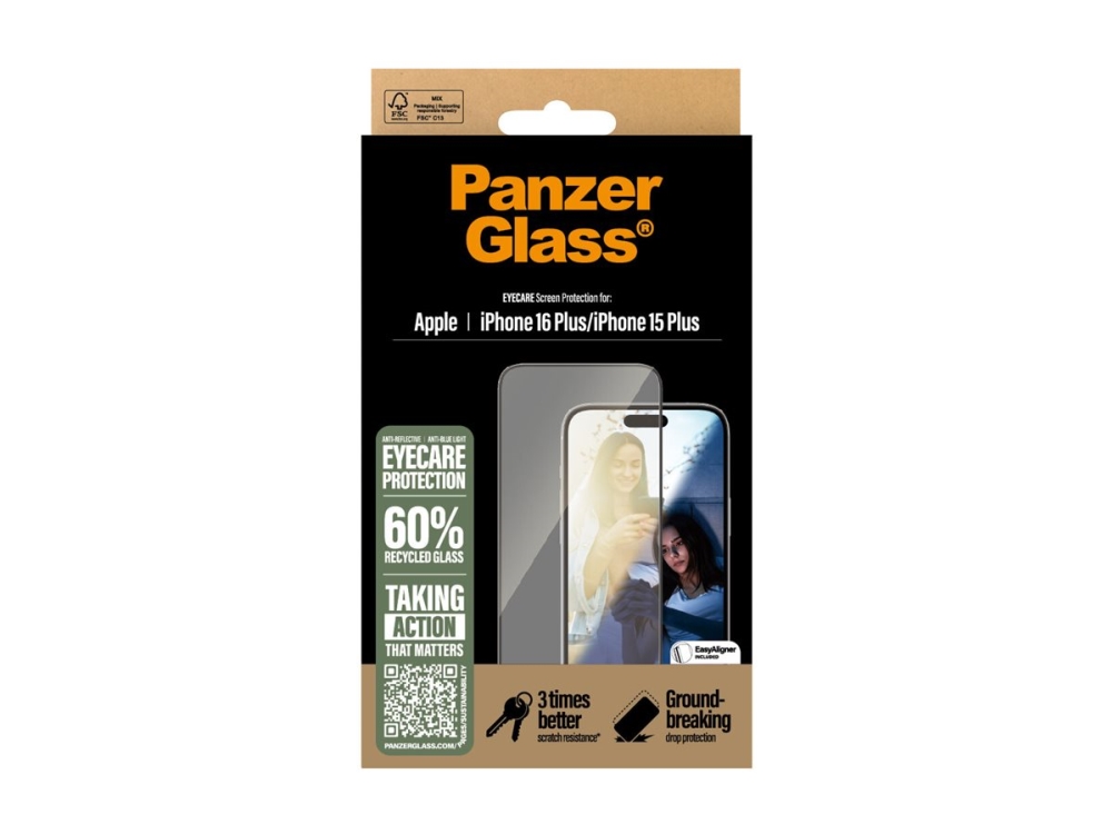 Panzerglass Eyecare Displayschutz Iphone 16 Plus | 15 Plus | Ultra-Wide Fit, Apple, Apple - Iphone 16 Plus, Apple - Iphone 15 Plus, Trockene Anwen