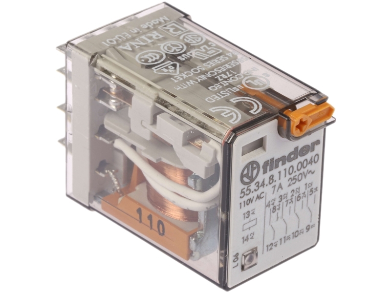 Industrierelais 4P 7A 110V Ac Prüftaste Mechanischer Auslöser 55.34.8.110.0040