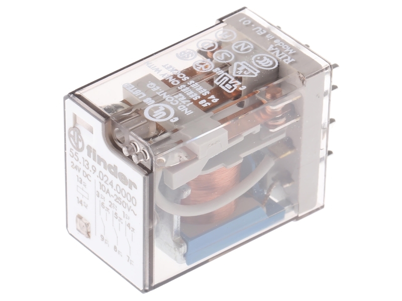Finder 55.13.9.024.0000 Stikrelæ 24 V/Dc 10 A 3 X Omskifter 1 Stk