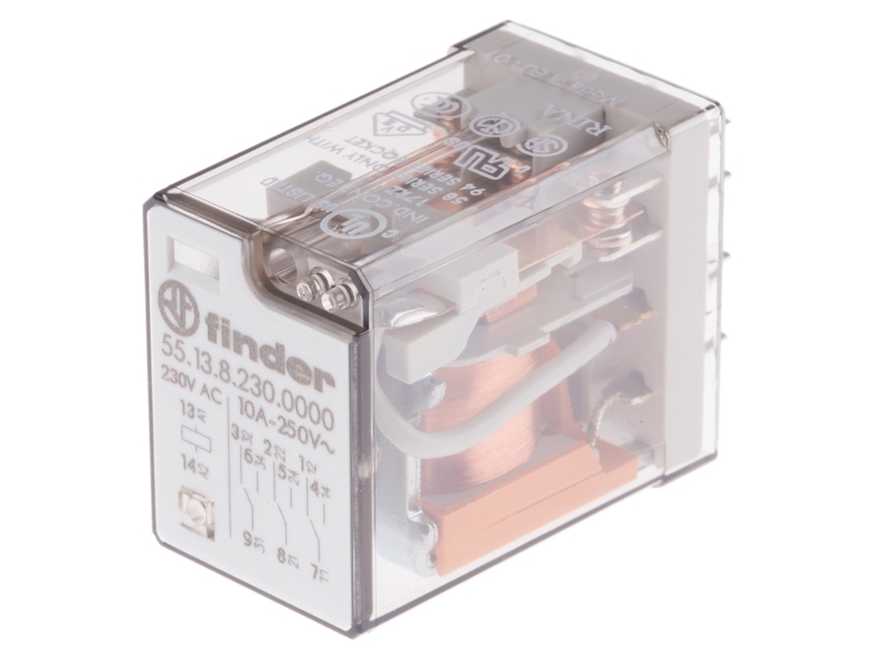 Finder 55.13.8.230.0000 Stikrelæ 230 V/Ac 10 A 3 X Omskifter 1 Stk
