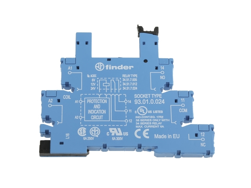 Finder 93.01.0.024 Relaissockel Mit Halterung, Mit Led, Mit Emv-Kennzeichnung Der Relaisspule Passend Zur Serie: Phoenix Contact Serie Emd-Sl Finder