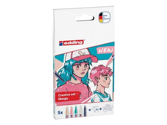 Edding Manga Stifte Set Mehrfarbig, Beige, Svart, Ljusblå, Rosa, Vit, Beige, Svart, Ljusblå, Rosa, Vit, Rund, 3 mm, papper, 5 styck | Skrivredskap - Fiberpennor & Fineliner - Fiberpennor | GameStuff