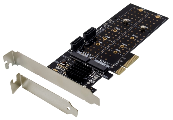 Dawicontrol DC-644E RAID, M.2, SATA, Serial ATA II, Serial ATA III, PCI Express x4, 0, 1, 5, 10, JBOD, SPAN, 6 Gbit/sek, Low Profile PCIe, 4 kanaler