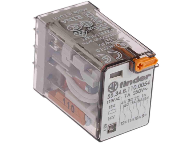Finder 55.34.8.110.0054 Stikrelæ 110 V/Ac 7 A 4 X Omskifter 10 Stk