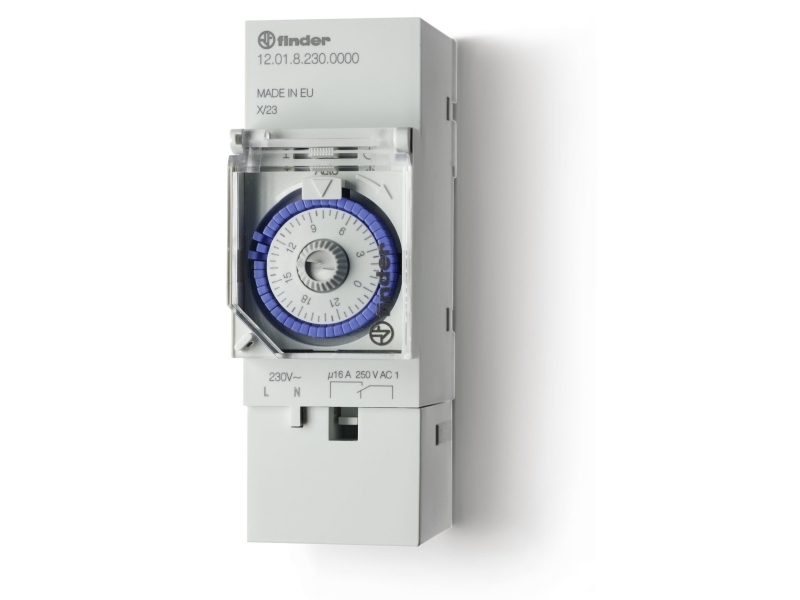 Finder 12.01.8.230.0000 Zeitschaltuhr Für Din-Schiene 230 V/Ac 1 X Wechsler 16 A 250 V/Ac Tagesprogramm, Motorantrieb