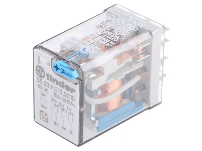 Finder 55.33.9.012.0010 Stikrelæ 12 V/Dc 10 A 3 X Omskifter 10 Stk