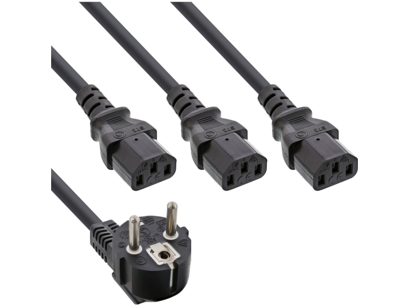 Inline 20 B-Pack Lysnet Y-Kabel 1X Jordingskontakt 3X Iec - Kabel - Strøm/Strømforsyning (B-16657G)