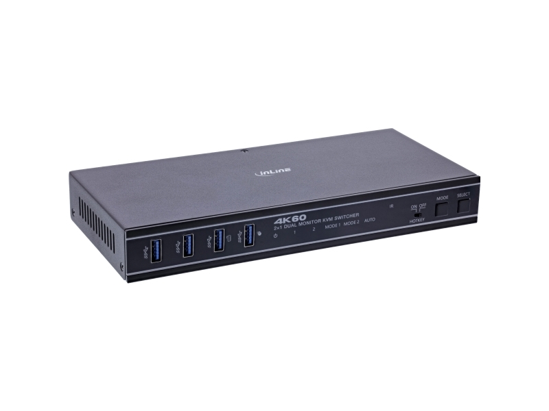 Inline Kvm Switch - 2-Vejs - Hdmi &Amp Dp - Dobbelt Skærm - 4K60hz - Usb-Hub - Sort (57885G)