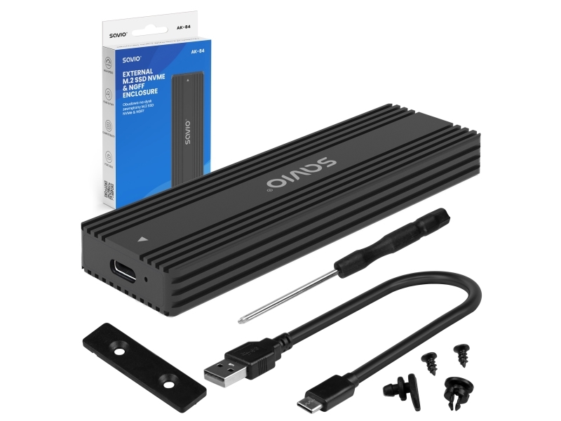 Savio Ak-84, Ssd-Gehäuse, M.2, M.2, 10 Gbit/S, Hot-Swap, Schwarz