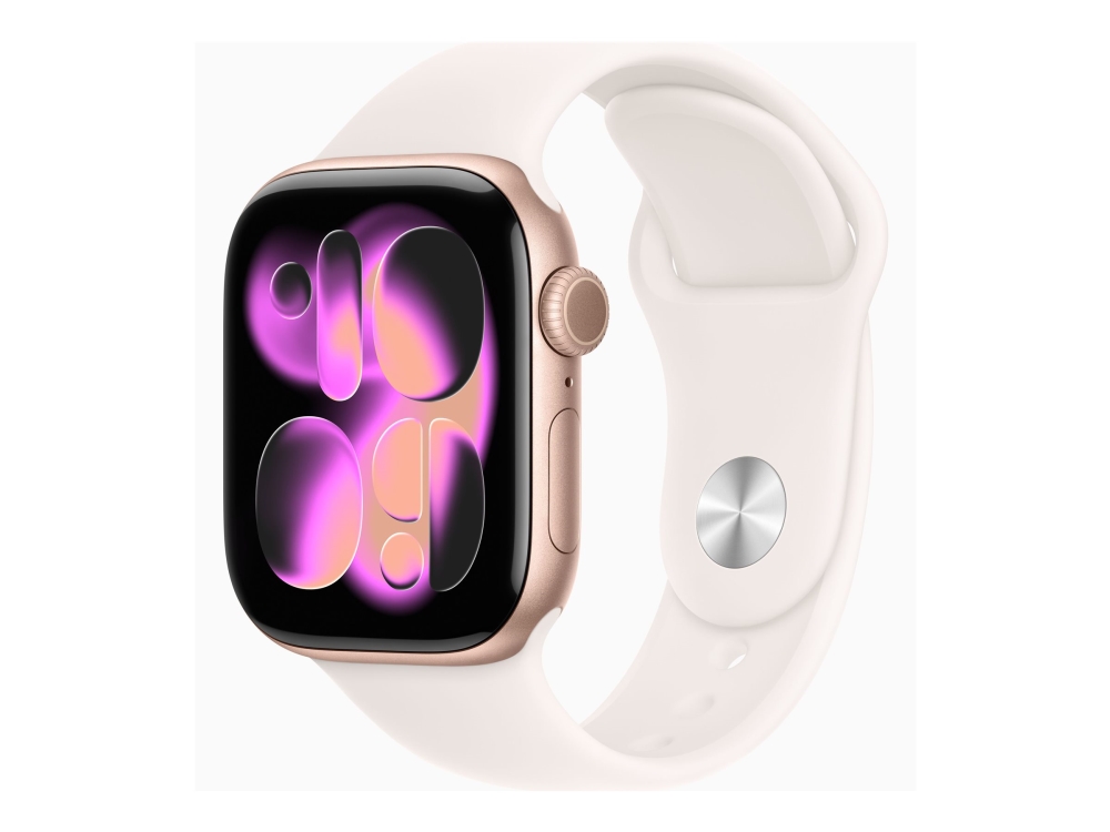 Apple Watch Series 11 (Gps) - 42 Mm - Roseguldaluminium - Smart Ur Med Sportsbånd - Fluoroelastomer - Lyserød - Båndstørrelse: S/M - 64 Gb - Bluetoot