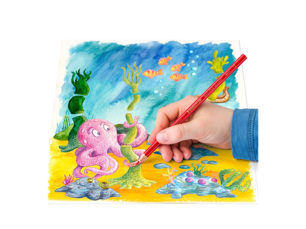Staedtler Noris Aquarell 144 10, Schwarz, Blau, Bordeaux, Braun, Grün, Hellgrün, Malve, Navy, Orange, Pfirsich, Rot, Gelb, 12 Stück(E)
