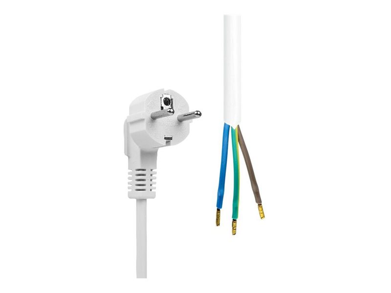 Microconnect - Strømkabel - Type F/E (Han) Vinklet Til Åbenendet Lige - 3 M - Hvid