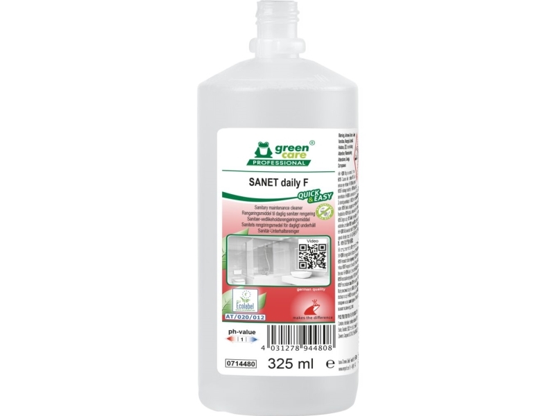 Sanitetsrengøring, Green Care Professional Sanet Daily F, 325 Ml, Quick & Easy, Sur/Kalkhæmmende - (6 Stk.)