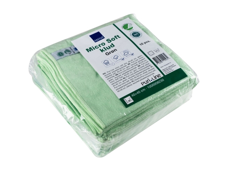 Rengøringsklud, ABENA Puri-Line Soft, 40x40cm, grøn, mikrofiber - (10 stk.)