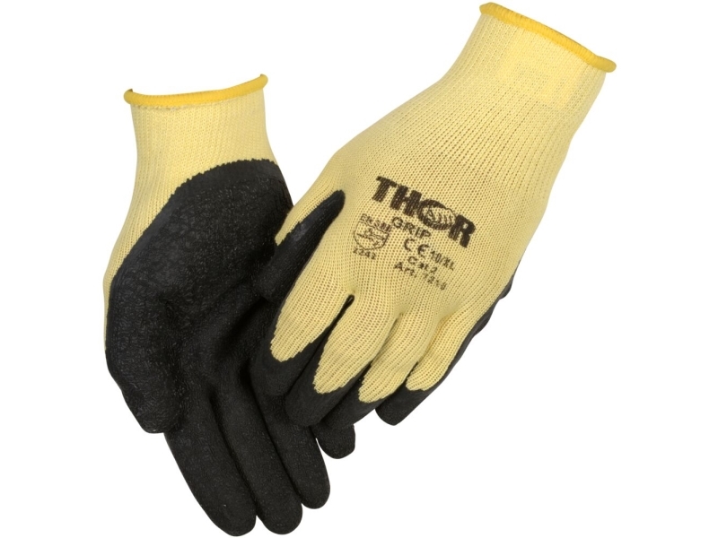 Fingerdyppet latexhandske, THOR Grip, 9, gul, latex/polyester