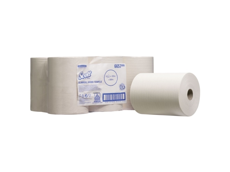 Scott SLIMROLL - Pappershandduk - AIRFLEX -tyg - rulle - 165 m - vit (paket om 6) - för P/N: 11833 | Rengöring - Avtorkning - Handduk & dispensrar | GameStuff