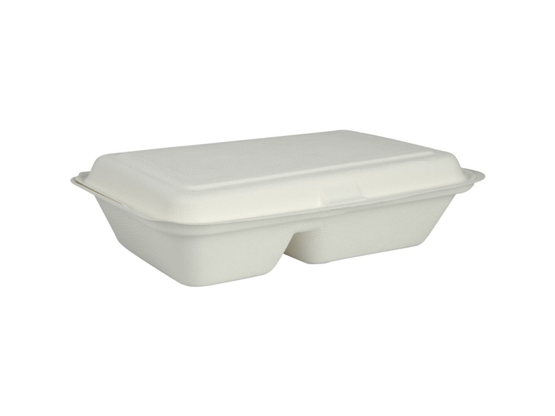 Takeaway Boks, Abena Gastro, 25,09X16,2X6,32Cm, 520 Ml, Hvid, Sukkerrør, 2-Rums, 200Ml / 320Ml - (10 Stk.)