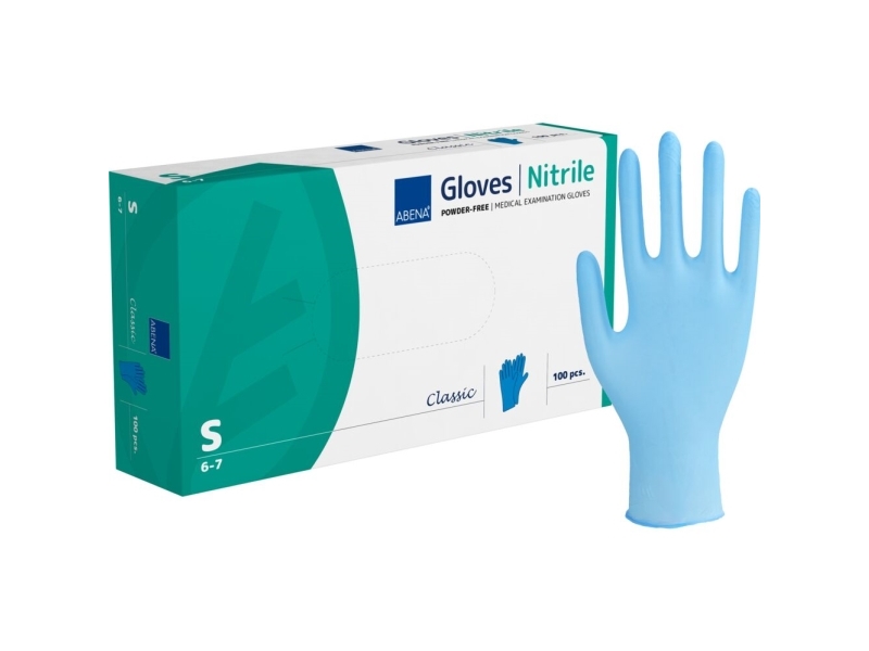Undersökningshandske, ABENA Classic, S, blå, nitril | Kläder & Säkerhet - Handskar - Rengöringshandskar | GameStuff