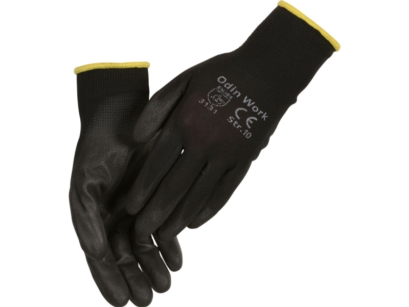 Fingerdyppet Pu Handske, Odin Work, 8, Sort, Pa/Polyester - (12 Stk.)
