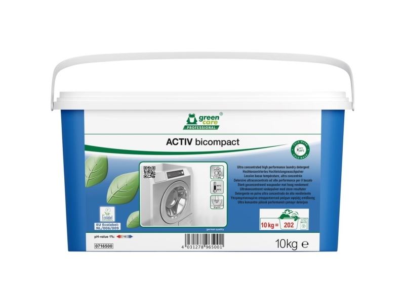 Vaskepulver, Green Care Professional Activ Bicompakt, kulørt og hvidt, uden farve, med parfume, 10 kg