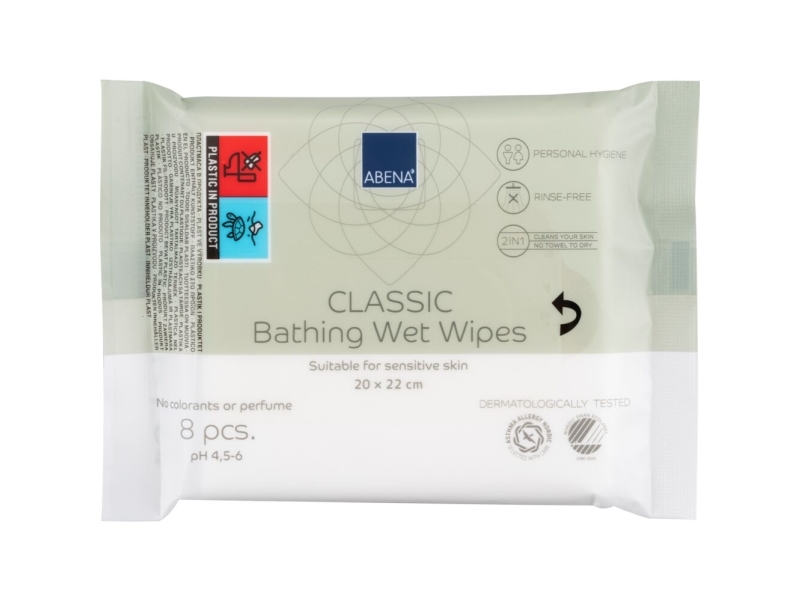 Sengebadsserviet, ABENA, 20x22cm, Renrumsproduceret, 8stk, uden farve og parfume, vask uden vand - (20 stk.)