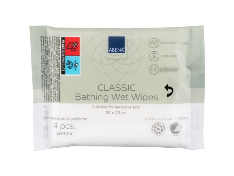 Sengebadsserviet, ABENA, 20x22cm, Renrumsproduceret, 4stk, uden farve og parfume, vask uden vand - (36 stk.)