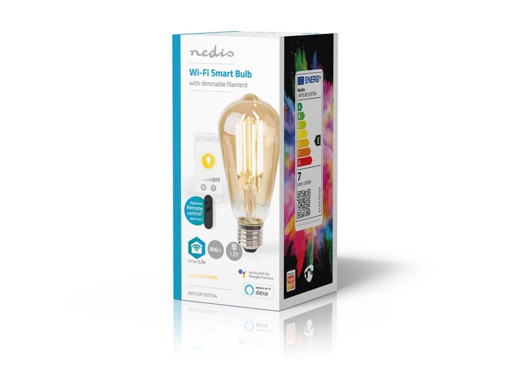 Nedis SmartLife - LED-filament-lyspære - form: ST64 - E27 - 7 W (tilsvarende 60 W) - klasse E - varmt hvidt lys - 1800-3000 K - gylden