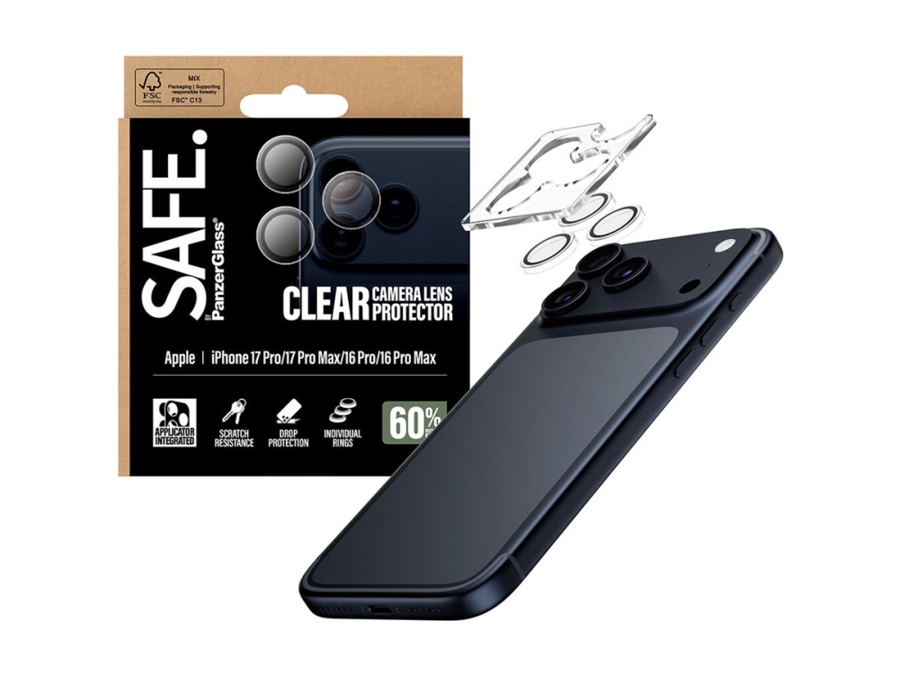 PanzerGlass SAFE. by Camera Lens Protector Transparent iPhone 17 Pro | iPhone 17 Pro Max | iPhone 16 Pro | 16 Pro Max Skærmbeskytter