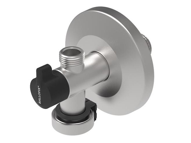 Broen Ballofix® dubbel vinkelventil i rostfritt stål 3/4 x 1/2 x 3/8 med backventil, handtag och rosett | VVS Artiklar - Ventiler - Stoppventil | GameStuff