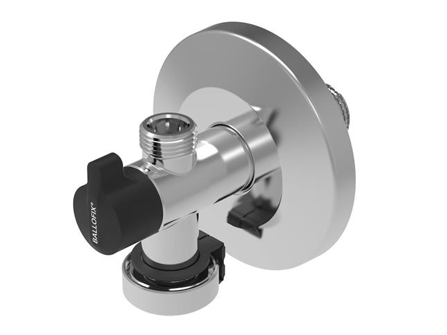Broen Ballofix Krom Dobbelt Vinkelventil 3/4" X 1/2" X 3/8" Med Kontraventil Greb Og Roset