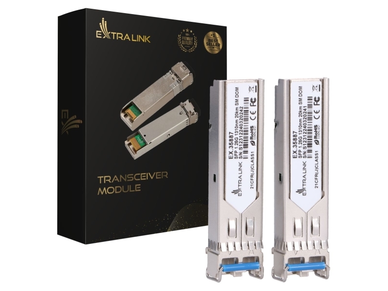 Extralink Sfp 1.25G 2 Pack | Sfp Modul | 1.25 Gbps, Lc/Upc, 1310 Nm, 20 Km, Single Mode, Dom