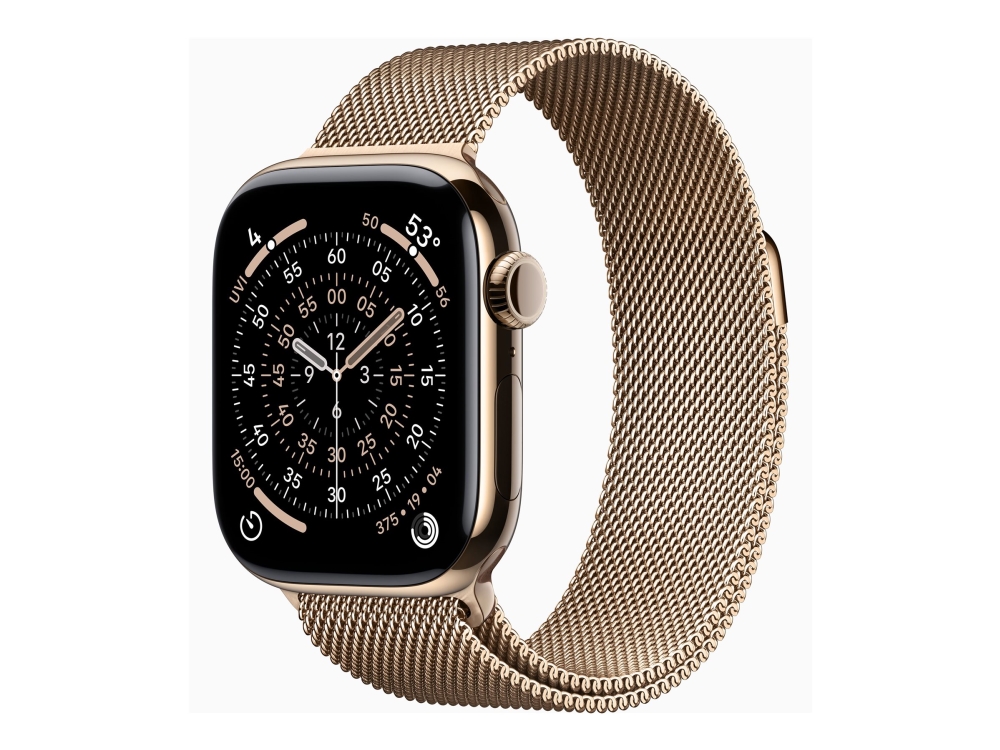 Apple Watch Series 11 (Gps + Cellular) - 42 Mm - Guld Titanium - Smart Ur Med Milanesisk Løkke - Rustfrit Stålnet - Guld - Håndledsstørrelse: 130-180