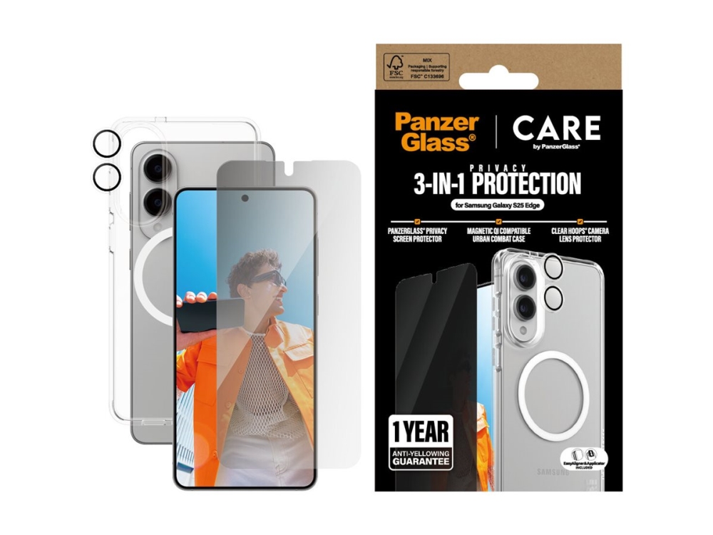 Panzerglass Care By Flagship 3-In-1 Privacy Bundle Samsung S25 Edge, Samsung, Samsung - Galaxy S25 Edge 5G, Trockene Anwendung, Kratzfest, Stoßfest