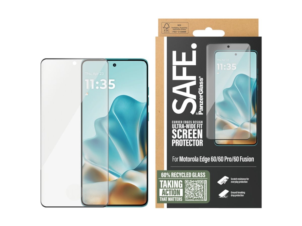 PanzerGlass SAFE. by Screen Protector w. Black Frame Motorola Edge 60 | 60 Pro | 60 Fusion | Ultra-Wide Fit Skærmbeskytter