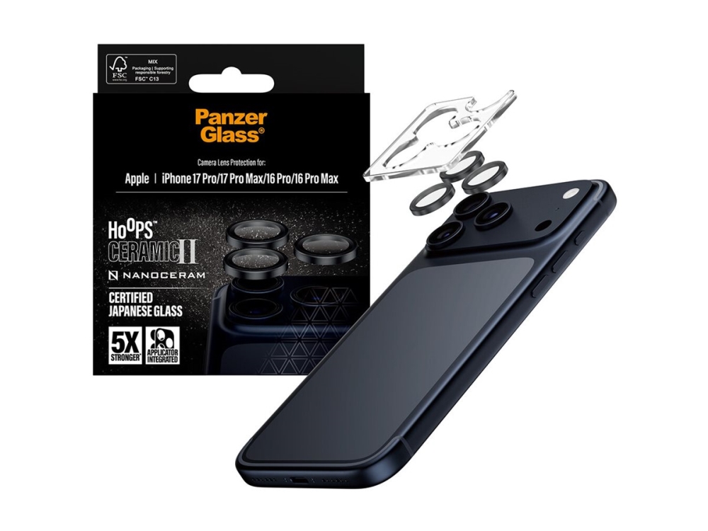 PanzerGlass Hoops Ceramic II - Linsskydd för mobiltelefon - svart - för Apple iPhone 16 Pro, 16 Pro Max, 17 Pro, 17 Pro Max | Tele & GPS - Mobil tillbehör - Övriga tillbehör | GameStuff