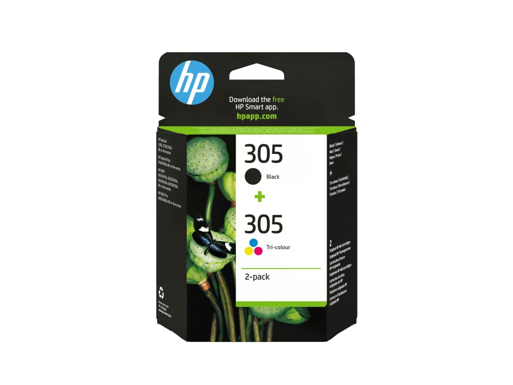 Hp 305 - 2 Pakker - Sort, Farve (Cyan, Magenta, Gul) - Original - Blister - Blækpatron - For Deskjet 23Xx, 27Xx, 28Xx, 41Xx, 42Xx Deskjet Plus 41Xx