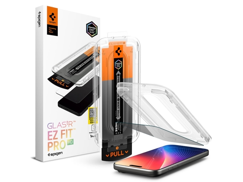 Spigen Glas.Tr Ez Fit Pro Hd, Apple, Iphone 17 Pro / Iphone 17 / Iphone 16 Pro, Støvresistent, Ridseresistent, Sort, 1 Stk