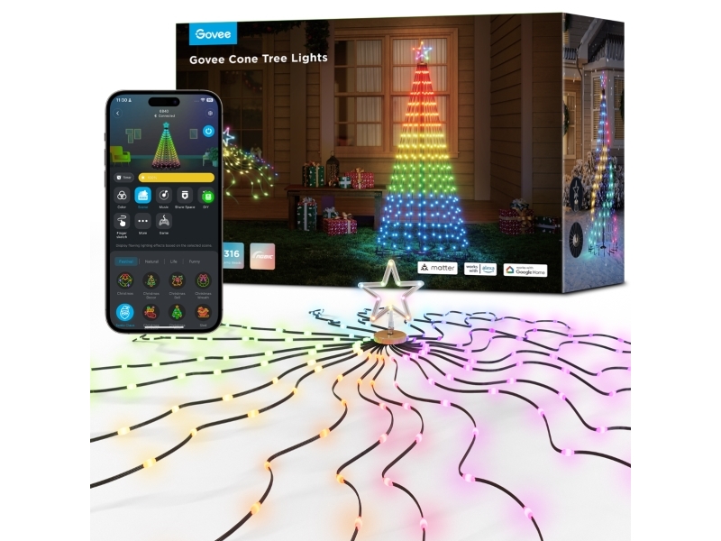 Govee Weihnachtsdekoration H6840 Cone Tree Lights | Led-Beleuchtung | Rgbic, 1,82M, 2,4Ghz Wi-Fi + Bluetooth