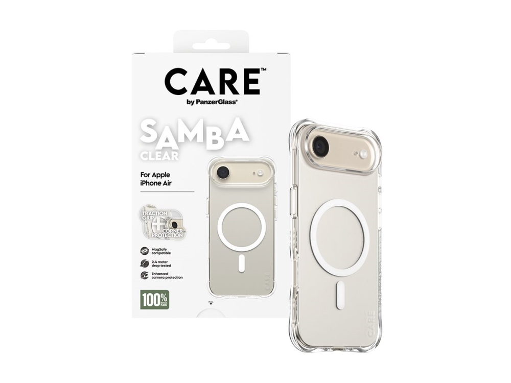 CARE by PanzerGlass Samba - Baksidesskydd för mobiltelefon - MagSafe-kompatibilitet - termoplastisk polyuretan (TPU) - transparent med vit - för Apple iPhone Air | Tele & GPS - Mobil tillbehör - Skydd & Väskor | GameStuff