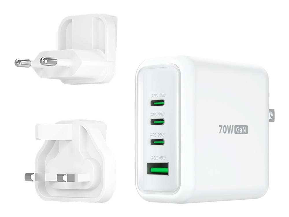J5create Jup4370ef-N - Strømforsyningsadapter - 70 Watt - Pd 2.0, Pd 3.0, Qc - 4 Output-Stikforbindelser (3 X Usb-C, Usb) - Ren Hvid