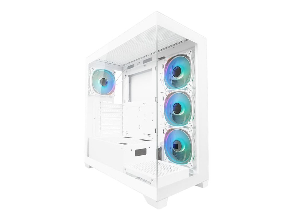 LC Power 715W - Midi-tårn gaming - ATX - sidepanel med vindue (hærdet glas) - hvid - USB/Lyd