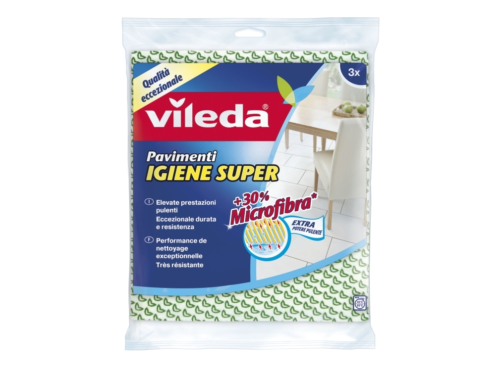 Vileda Pavimenti Igiene Super, Fiber, Grøn, Hvid, 3 Stykker