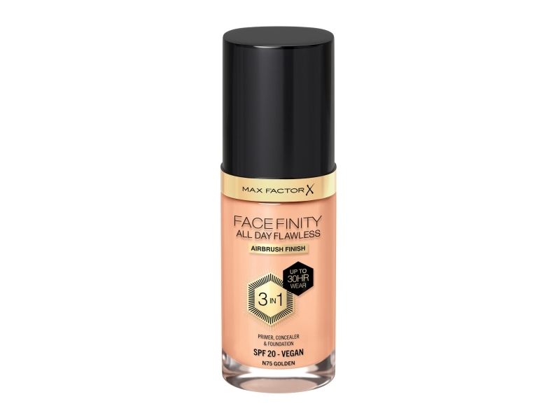 Max Factor Facefinity All Day Flawless 3 in 1, Pumpeflaske, Creme, Anti-rødme, Anti-mørk cirkel, Concealere, Guld, Guld, Guld