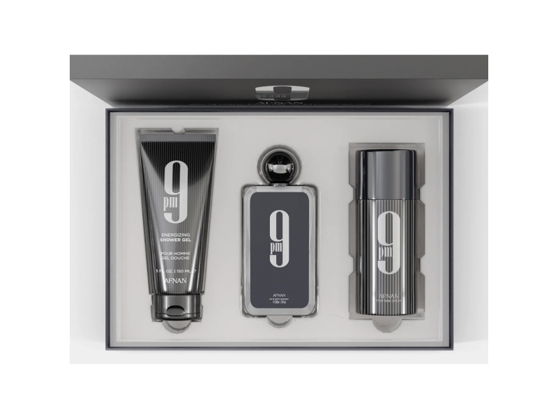 Afnan 9 PM Gift Set Eau de Parfum 100ml Shower Gel 200ml Deo 250ml for Men | Dofter - Presentaskar - Till honom | GameStuff